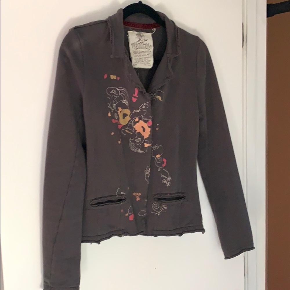 Embellished gray French terry jacket - medium